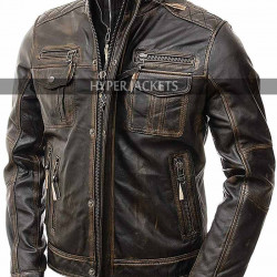 Vintage Cafe Racer Retro Biker Distressed Brown Leather Jacket