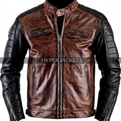 Cafe Racer Vintage Motorbike Distressed Black Brown Biker Leather Jacket