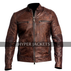 Cafe Racer Vintage Biker Distressed Brown Slimfit Motorcycle Leather Jacket