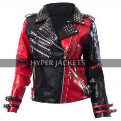 Harley Quinn Heartless Asylum Studded Red And Black Biker Leather Jacket