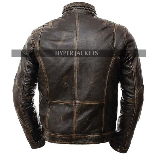 Vintage Cafe Racer Retro Biker Distressed Brown Leather Jacket