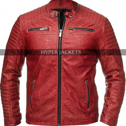 Cafe Racer Vintage Biker Retro Red Motorcycle Leather Jacket