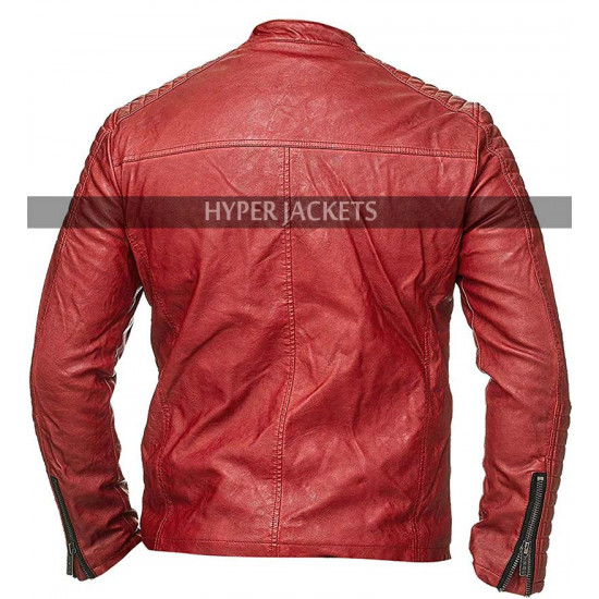 Cafe Racer Vintage Biker Retro Red Motorcycle Leather Jacket
