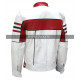 Mens Slim Fit Red And White Style  Biker Leather Jacket