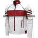 Mens Slim Fit Red And White Style  Biker Leather Jacket
