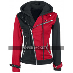 Suicide Squad Harley Quinn Red And Black Biker Hoodie Cotton Jacket