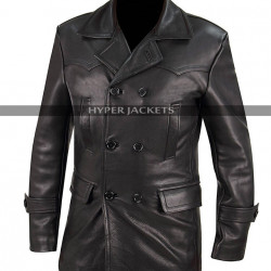 WW2 German Classic Military Officer Black Leather Coat
