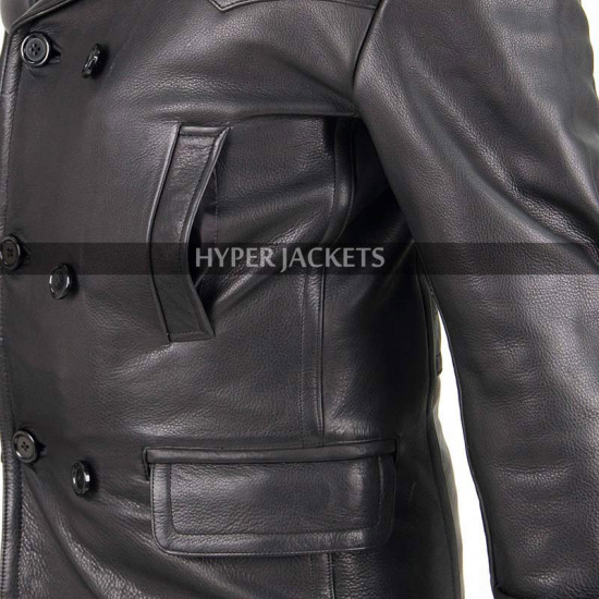 WW2 German Classic Military Officer Black Leather Coat