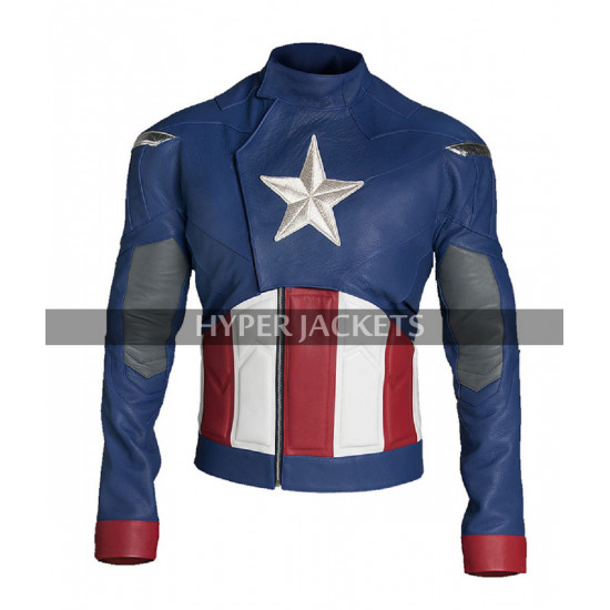 Captain America Avengers Endgame Chris Evans Blue Leather Jacket