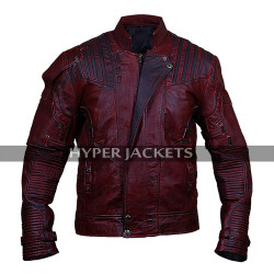 Starlord Guardians of the Galaxy 2 Chris Pratt Peter Distressed Maroon Leather Jacket
