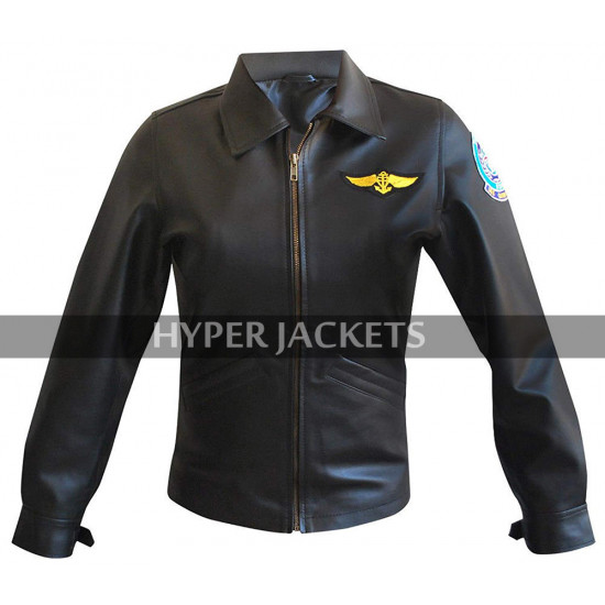 Kelly McGillis Top Gun Charlie Blackwood Biker Black Leather Jacket