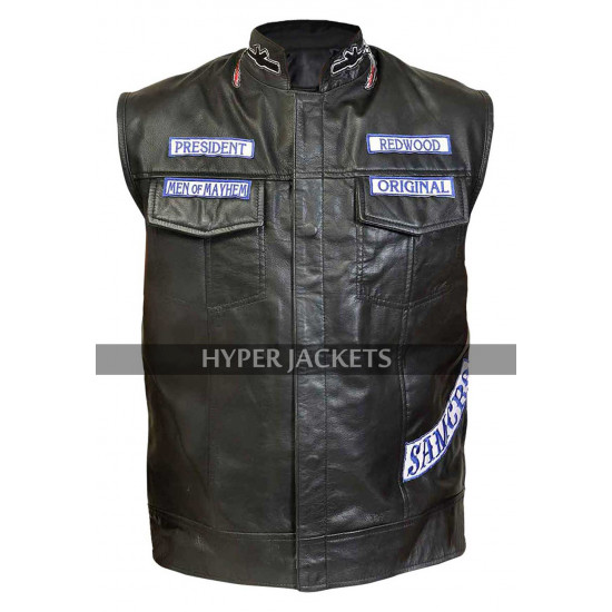 Charlie Hunnam Sons Of Anarchy S7 Jax Teller Biker Black Leather Vest