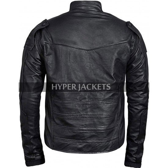 Captain America Winter Soldier Bucky Barnes Black Armor Costume Biker Leather Jacket