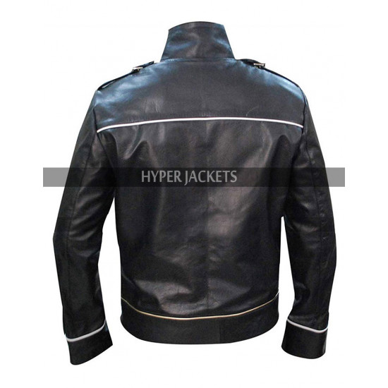 Freddie Mercury Straps Front Fastening Black Leather Jacket 