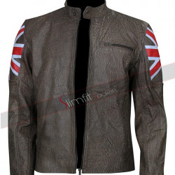UK Flag Men's Biker Vintage Style Cafe Racer Jacket