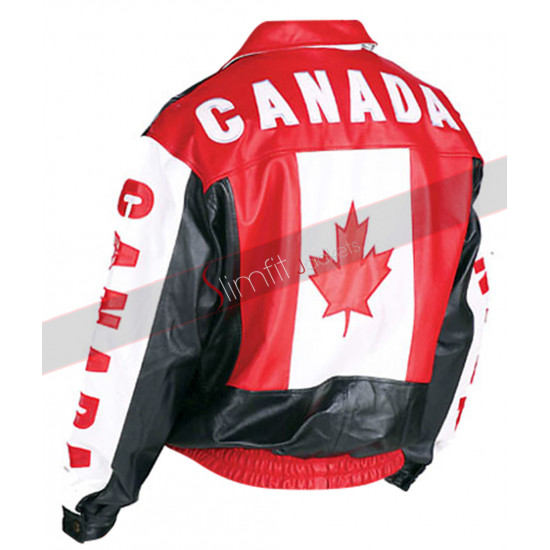Canadian Flag Leather Bomber Jacket