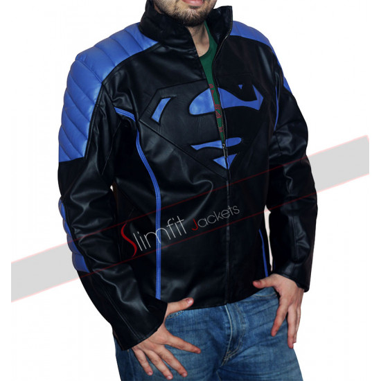 Black and Blue Stripes Superman Leather Jacket 