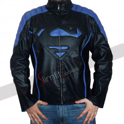 Black and Blue Stripes Superman Leather Jacket 