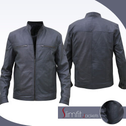 Men's Bomber Moto Grey Leather Jacket