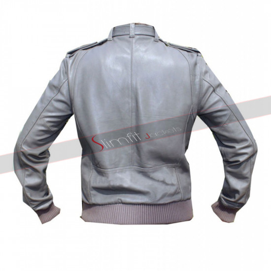 Designer Cafe Racer Style Bomber Grey Leather Jacket