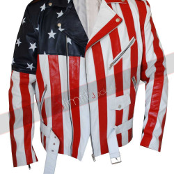 Biker Style American Flag Faux Leather Jacket