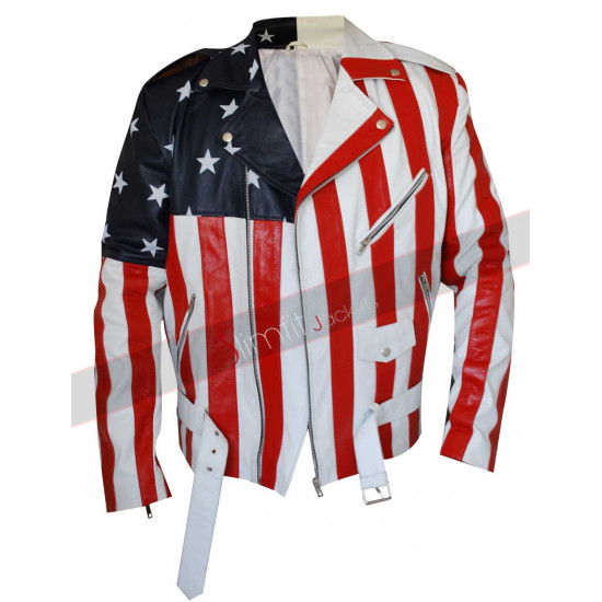 Biker Style American Flag Faux Leather Jacket