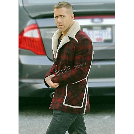 Bestzo Mens Fashion Dead Pool Ryan Reynolds Shear ling Red Jacket/Coat