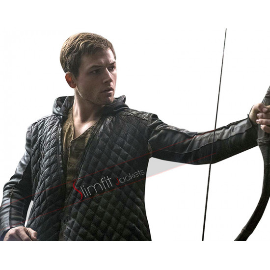 Robin Hood (Taron Egerton) Quilted Black Leather Jacket