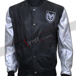 Teddy Silver Sleeve Bomber Leather Jacket