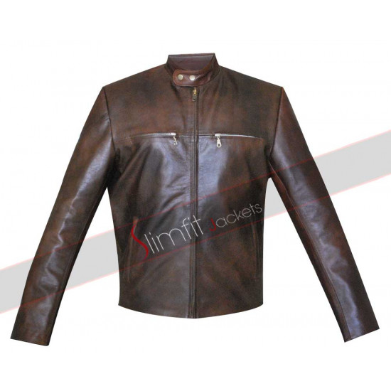 Men/'s Dierks Bentley Grammy Awards Distressed Brown Motorcycle Leather Jacket