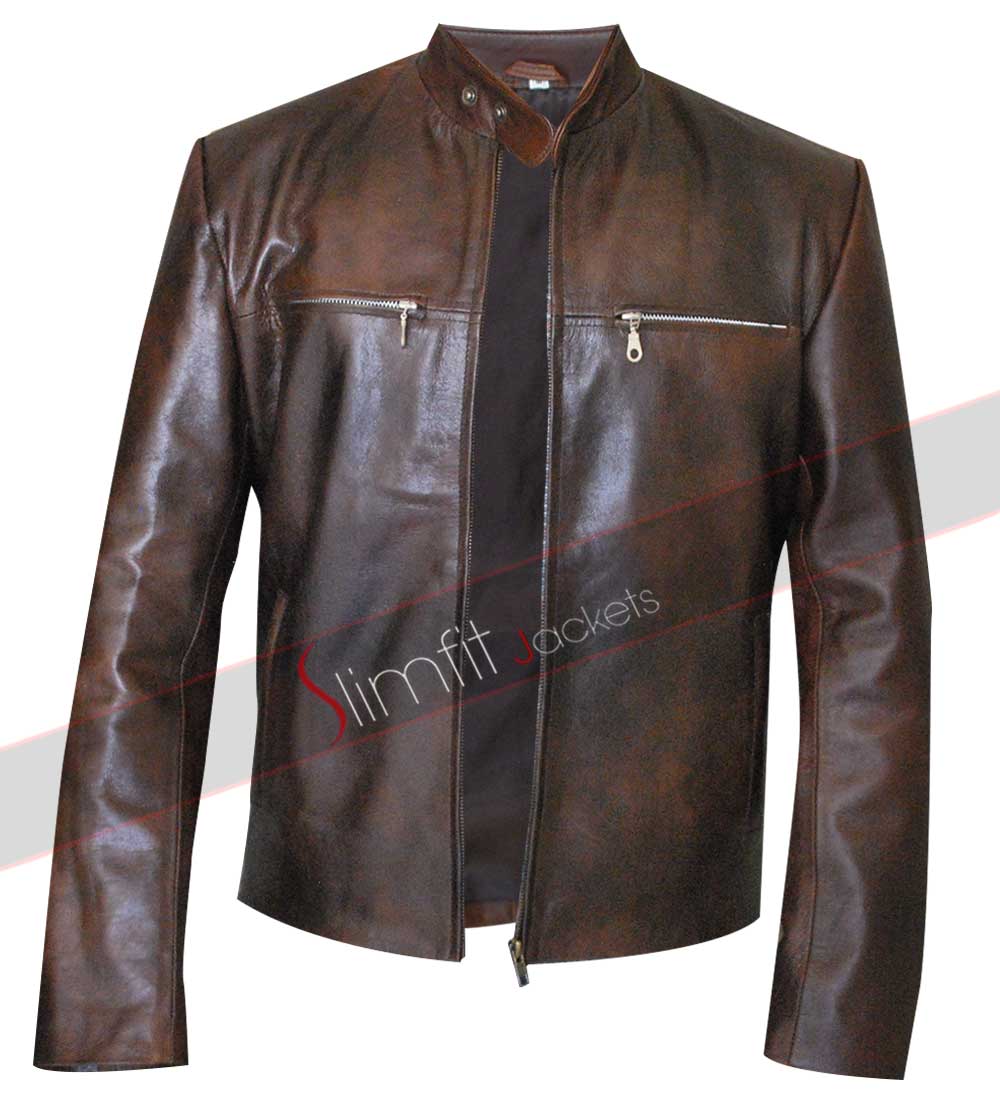 Men/'s Dierks Bentley Grammy Awards Distressed Brown Motorcycle Leather Jacket