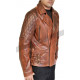 Rustic Vintage Quilted Motorcycle Brown Leather Jacket