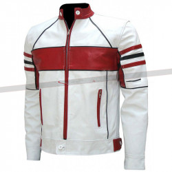 Red and White Men's Biker Leather Jacket