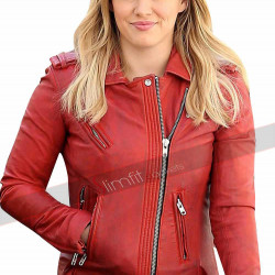 Younger Hilary Duff American TV Series Red Leather Jacket