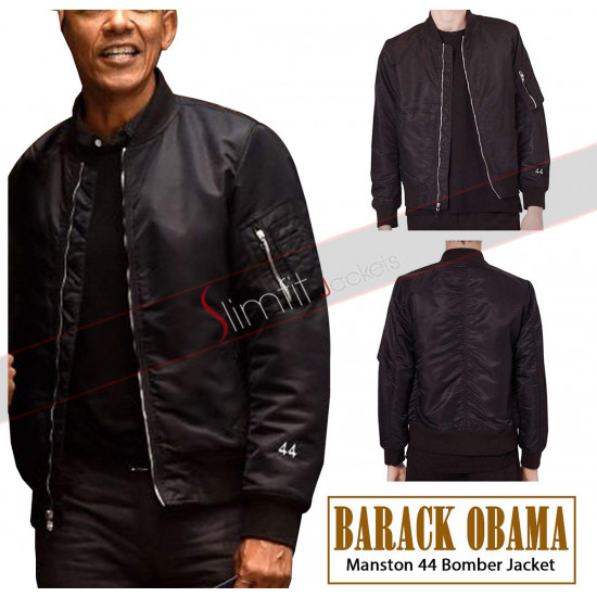 Barack Obama Manston 44 Black Bomber Jacket