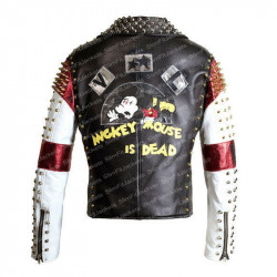 Mens Dead Mickey Mouse Brando Punk Spikes Studded Retro Motorcycle Leather Jacket