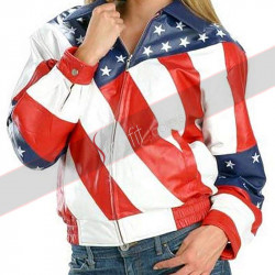 American Flag Women Vanilla Ice Costume Leather Jacket
