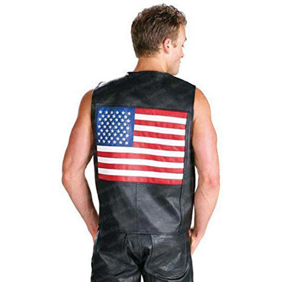US 202 American Flag Leather Vest