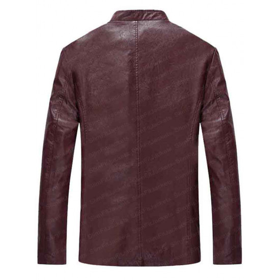 Men's Mandarin Collar Simple Biker Leather Jacket