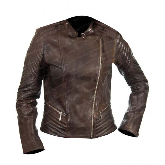 Women Brown Serendipity Biker Leather Jacket