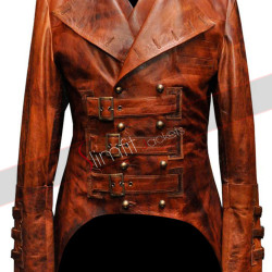 Impero London Mens Luxury Leather Military Tail Coat