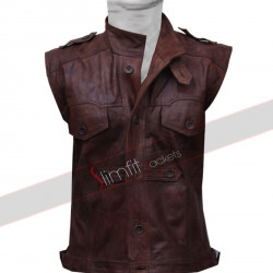Mens Chocolate Brown Distressed Biker Leather Vest